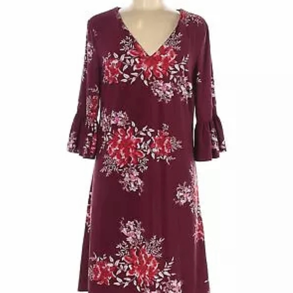 Roz and Ali Burgundy Floral Dress Size M